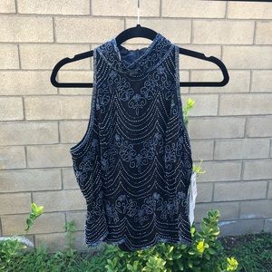 Papell Boutique Evening beaded halter mock neck